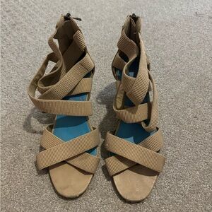 strappy tan wedged heels